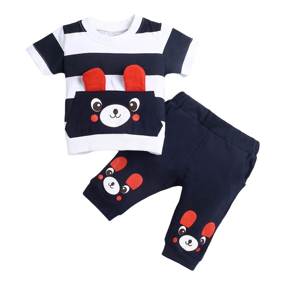 Hopscotch Boys Cotton Animal Print Half Sleeves T-Shirt And Pant Set In Multi Co