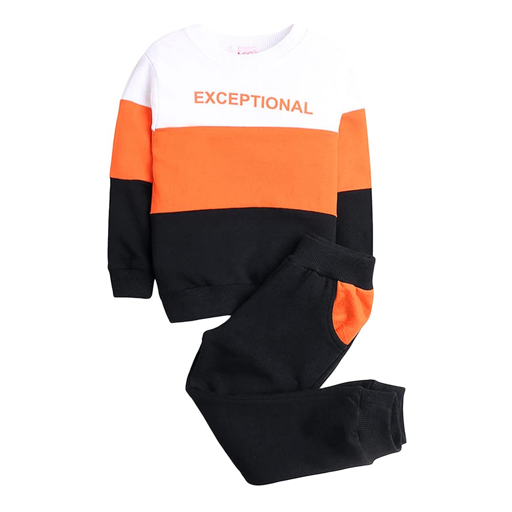 Hopscotch Boys Cotton Typography Print T-Shirt And Pant Set In Orange Color