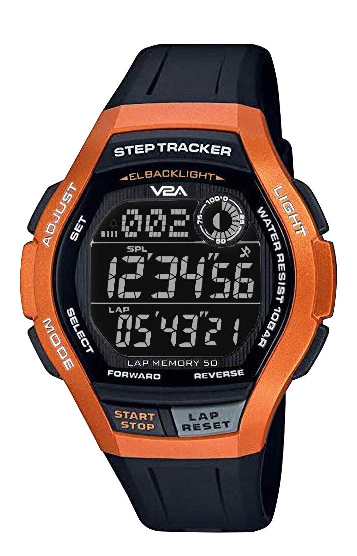 V2A STEPO 3D Pedometer Digital 5ATM Waterproof Unisex Fitness Sports Watch with 