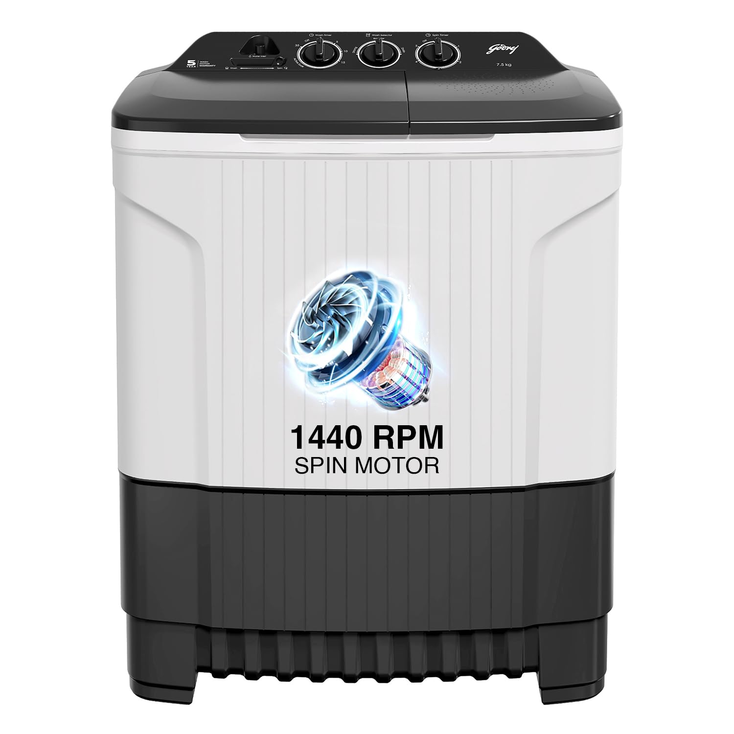 Godrej 7.5 Kg 5 Star, 460 W PowerMax Wash For Heavy Laundry Wash Semi-Automatic 