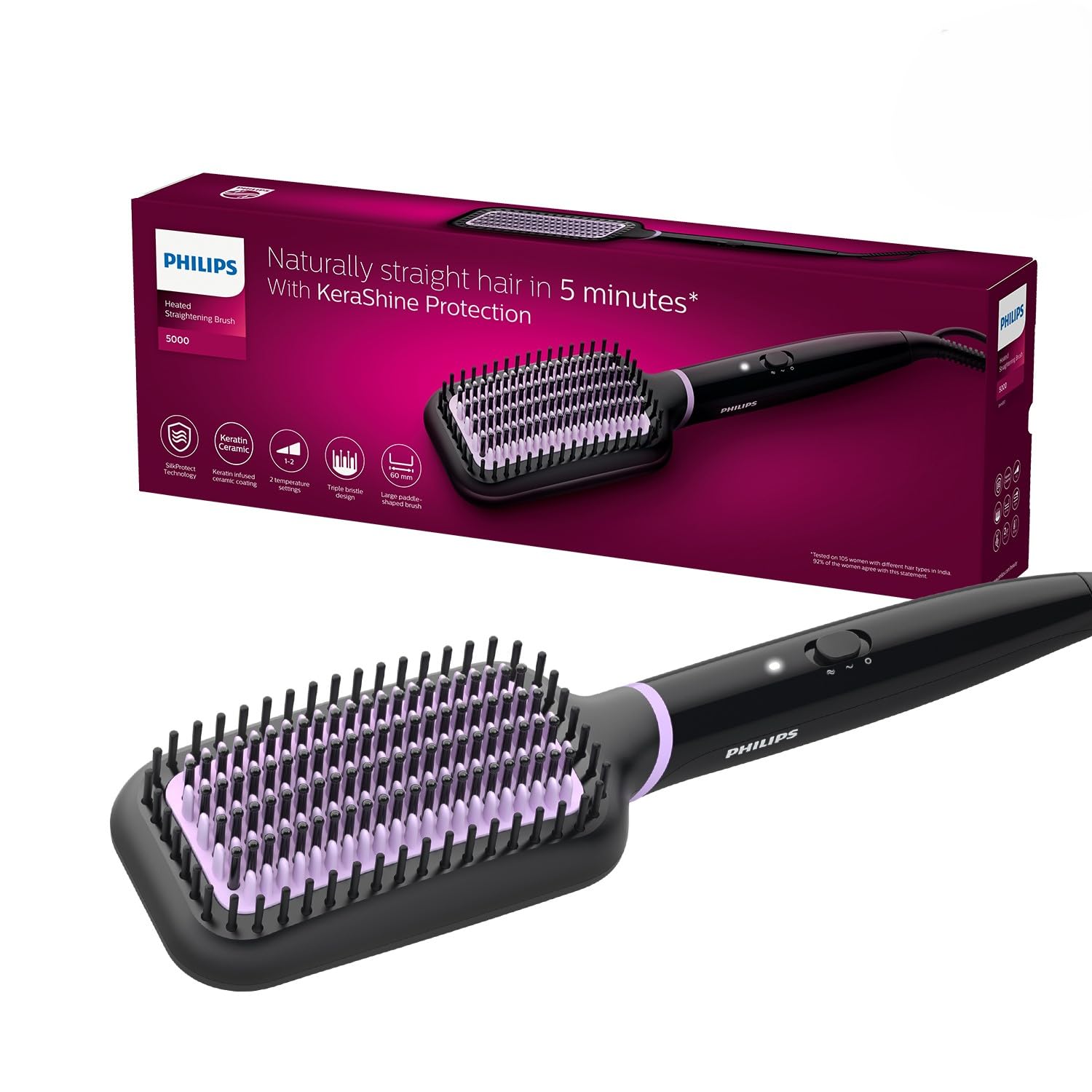 PHILIPS Hair Straightener Brush | 5X Better Frizz Free Hair In 5Min I Style With