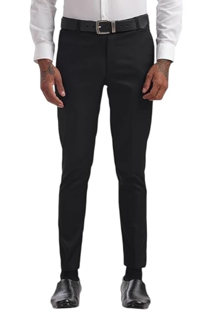 Attire & Worth Men's Formal Pants, Classic Fit Black Trousers with Belt Loops, B