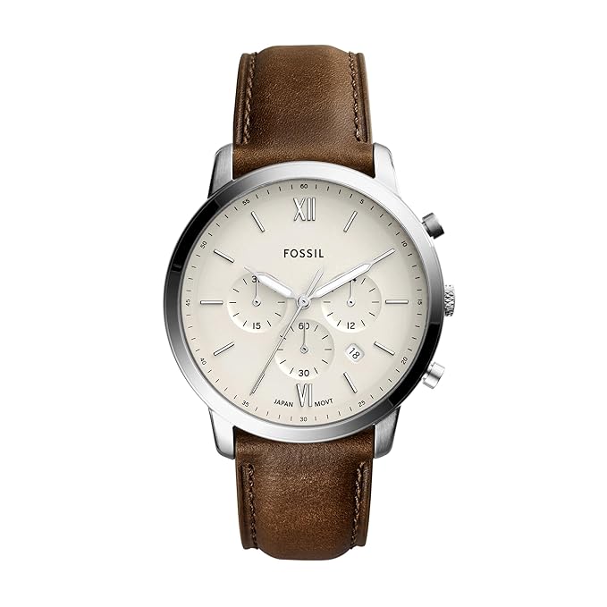 Fossil Analog Off-White Dial Brown Band Men's Stainless Steel Watch-FS5380
